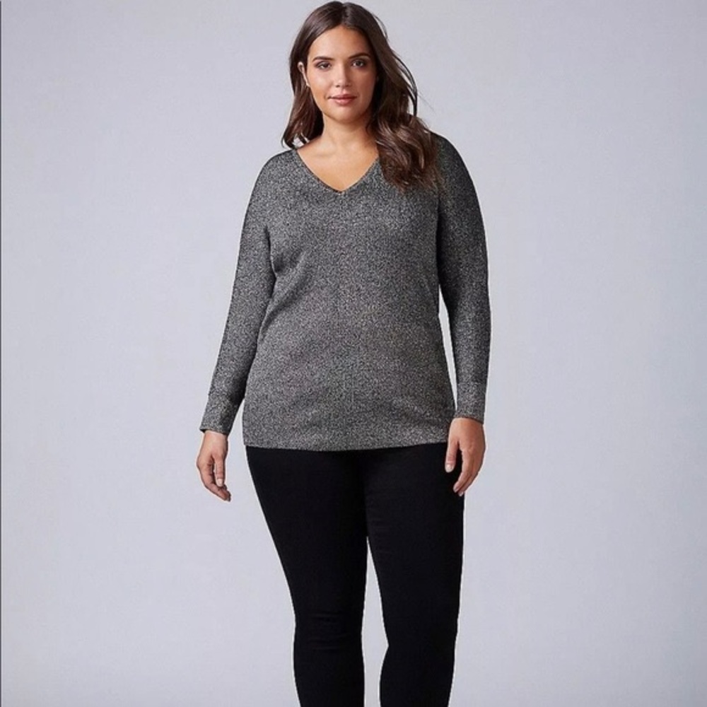 Lane‎ Bryant Black & Silver Metallic Sweater